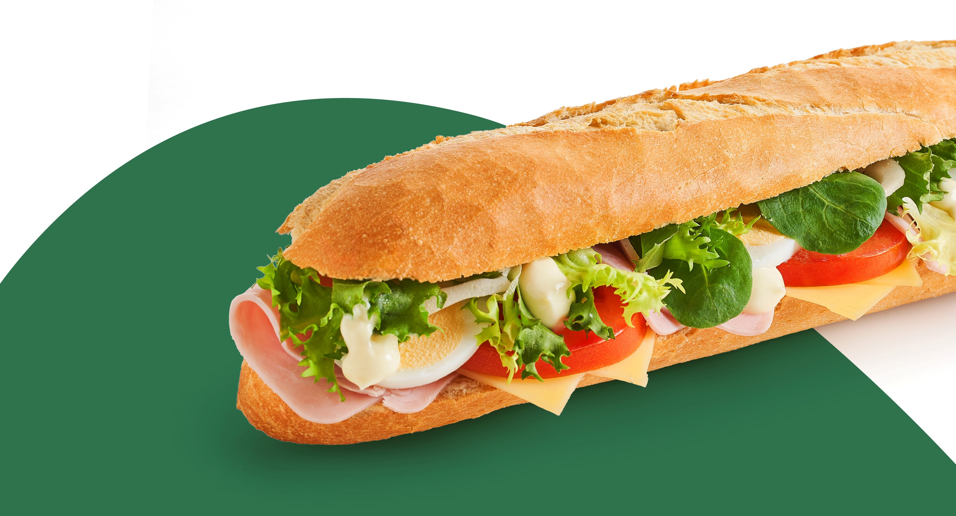 Sandwich jambon et Gouda jeune (blanc, multigrains, baguette rustique, large)